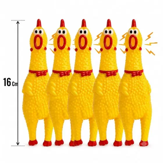 Conj 1/2/3/5  Peças Galinha de Borracha para Cachorro Brinquedo Faz Barulho Mordedor Pet 16 CM