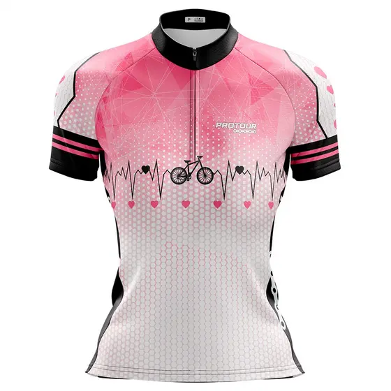 Camisa Ciclismo Feminina Camiseta Ciclista Pro Tour Bike Coracao Com Bolsos UV50+