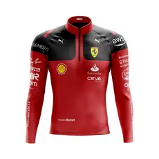 Camisa Ciclismo Camiseta Ciclista Roupa de Ciclismo Masculina Manga Longa Ferrari F1 Com Bolsos UV 50+