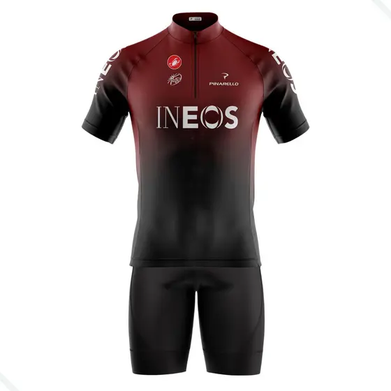 CONJUNTO CICLISMO MASCULINO BERMUDA E CAMISA PRO TOUR INEOS COM BOLSOS UV 50+