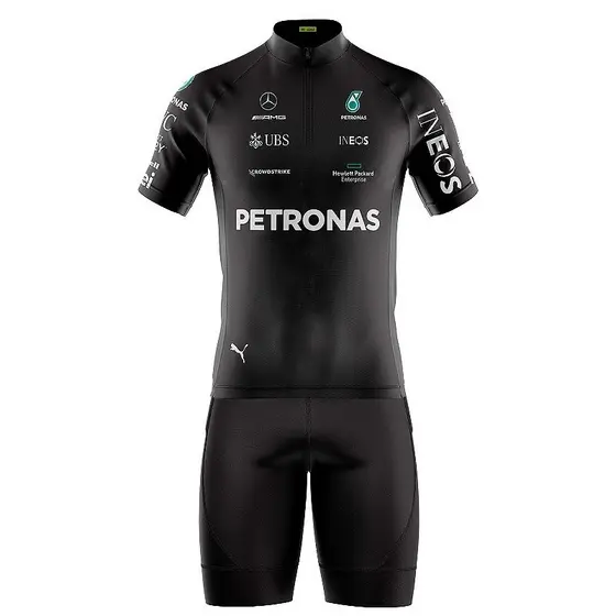 CONJUNTO CICLISMO MASCULINO BERMUDA E CAMISA PETRONAS PRETO UV 50+