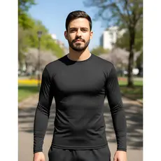Camisa EsportivsaTreino Roupa de Treino, Camiseta de Treinar Preta Segunda Pele Protecao Termica