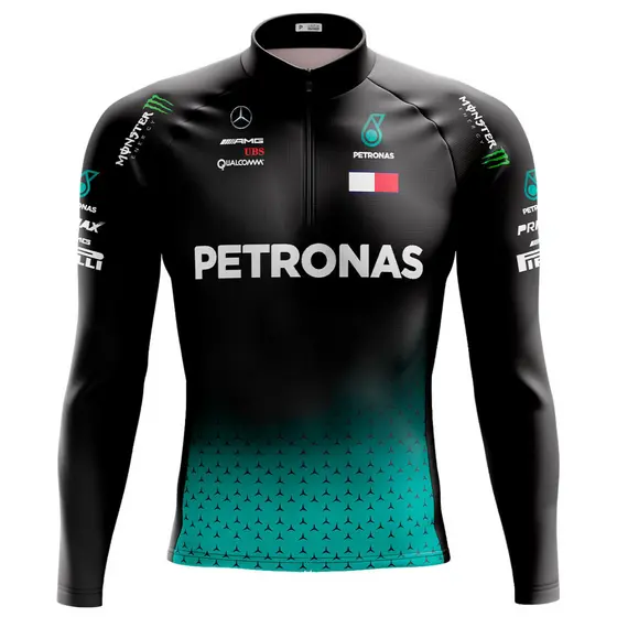 Camisa Ciclismo Camiseta Ciclista Roupa Masculina Mountain Bike Petronas Manga Longa Com Bolsos