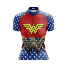 Camisa Ciclismo Feminina Dry Fit com Proteção UV Bike MTB Speed Mulher Maravilha Azul