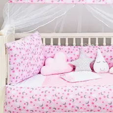 KIT BERÇO ESTRELA LUA 13 PEÇAS ROSA CLARO SAIA BOX MENINA