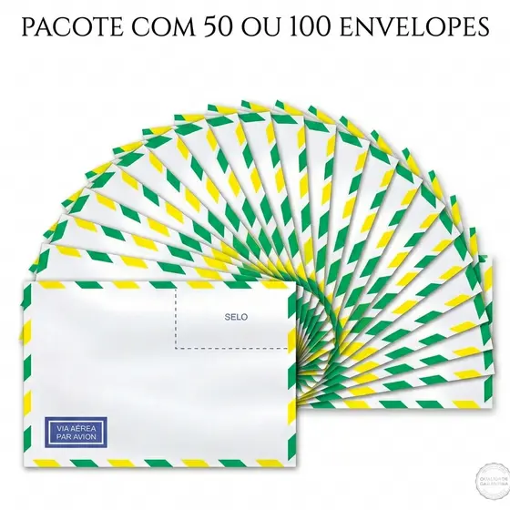 Envelope Carta Aéreo 114x162mm Para Correspondência Cartas Documentos c/50 envelopes ou 100 envelopes