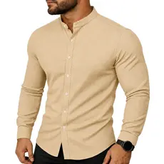 Camisa Slim Blusa Social Masculina Manga Longa Gola Mandarim