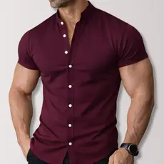 Camisa Social Masculina Manga Curta Gola Padre Slim Premium