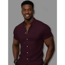 Camisa Social Masculina Reveillon  Gola Padre Manga Curta com Elastano – Não Amassa