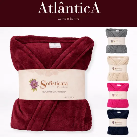 Roupão Plush Microfibra Feminino Toque Macio 180g/m² Manga 3/4
