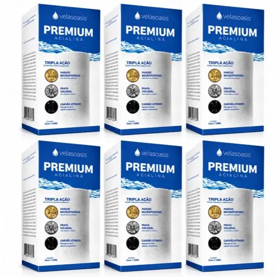 Kit 6 Velas Oasis Tripla Ação PREMIUM ALCALINA Carvão E Prata Para Filtro De Barro