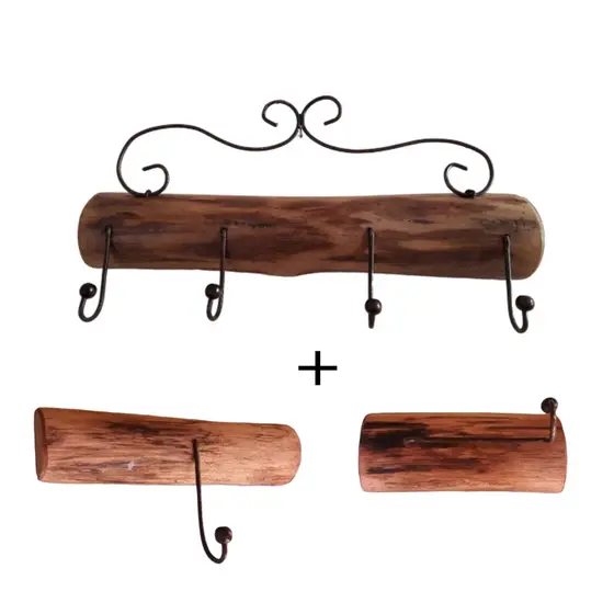 Kit de banheiro com 3 peças madeira rustica sitio fazenda chácara pousada cabide