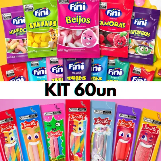 Kit Com 60un Bala Fini ou Docile Sabores Variados - Envio Imediato