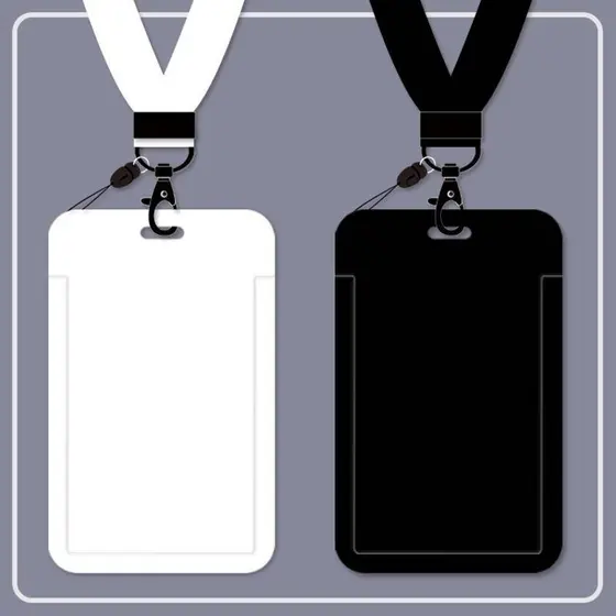Ins Solid Color card holder with Long Lanyard for Student Car Meal ID Case School Protective Cover White and Black Hard Shell women men