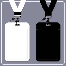 Ins Solid Color card holder with Long Lanyard for Student Car Meal ID Case School Protective Cover White and Black Hard Shell women men