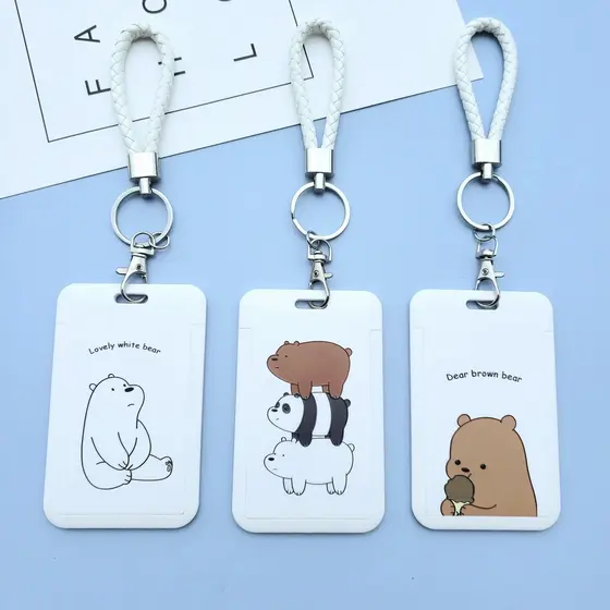 We Bear Bears Cartoon Card Holder Photocard Case Cordão Etiqueta De Nome Com Chaveiro
