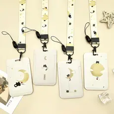 Porta-Cartões De Estudante Cute Little Black Cat Cartoon Lanyard Anti Lost Bus E Proteção Do Cartão Metrô Nome