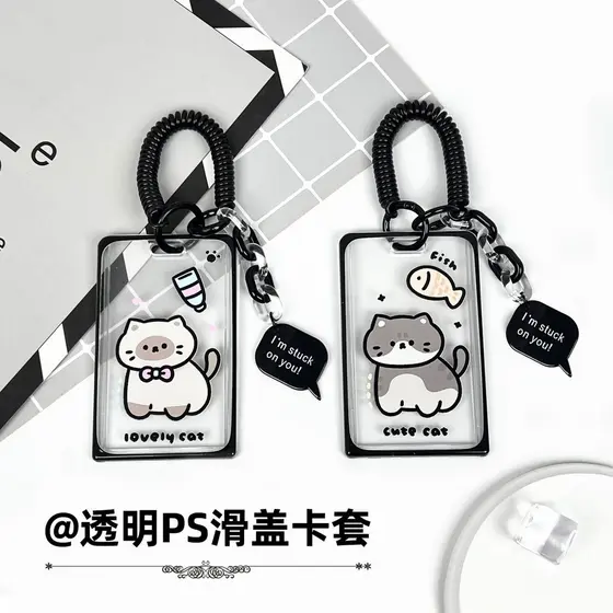 Porta-Cartões Em Acrílico Transparente Para Gatos Bonitos De Identificação Estudantes Fotográficos Chaves Escolares Nome Da Caixa