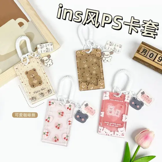 Porta-Cartões INS Cute Cartoon card holder Com Tampa Deslizante Transparente Para Estudantes Campus Water Bag Alça Pescoço Expansível
