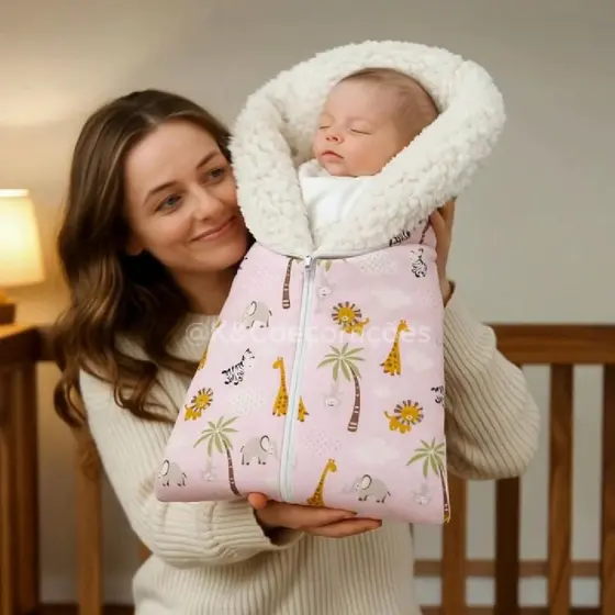 Saco de Bebê Com Zíper Dormir Sherpa Carneirinho Várias Estampas Balão e Safari