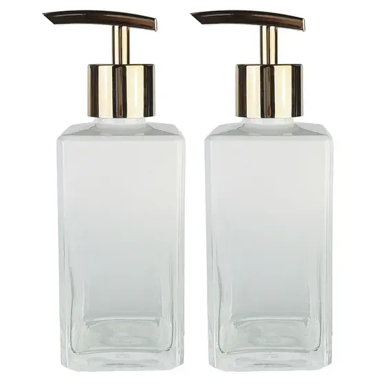 2 Vidro Square Degradê Branco Saboneteira Válvula Pump Super Luxo