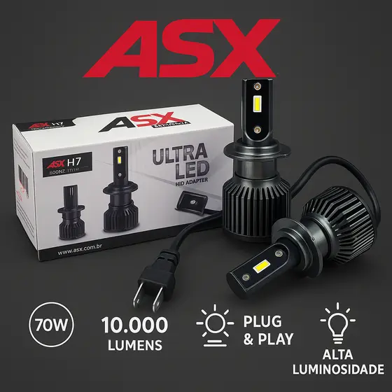 Lâmpada Ultra LED ASX 10000 Lúmens 6000K Chip CSP Canbus 12V 24V H1 H3 H4 H7 H11 HB3 HB4 H16