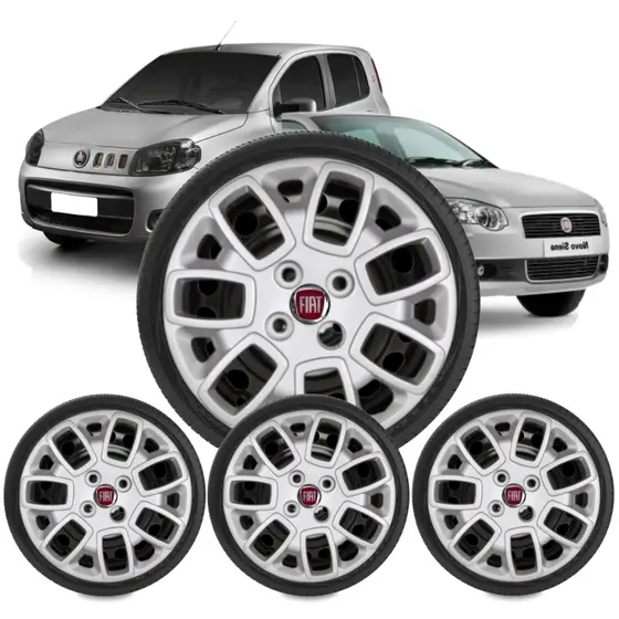 Jogo De Calotas Aro 14 Fiat Uno Vivace Way Com Emblema