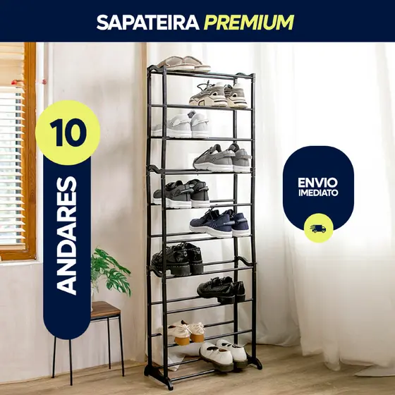 Sapateira Vertical Resistente 10 Andares Desmontável Organiza até 30 Pares Organização Total