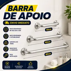 Barra Apoio 40 60 80cm Antiqueda Inox Banheiro Escada Corrimão Acessibilidade Suporte Idoso Alça PCD