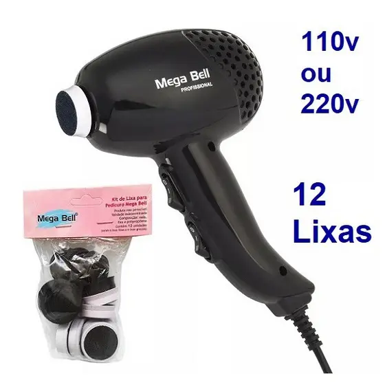 Pedicuro Elétrico Profissional Preto Esfoliador para Pés + 12 Lixas