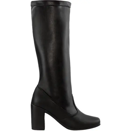 Bota Feminina Lumiss Salto Alto Grosso Confortável Cano Longo Stretch Bico Quadrado Blogueira Preto