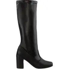 Bota Feminina Lumiss Salto Alto Grosso Confortável Cano Longo Stretch Bico Quadrado Blogueira Preto
