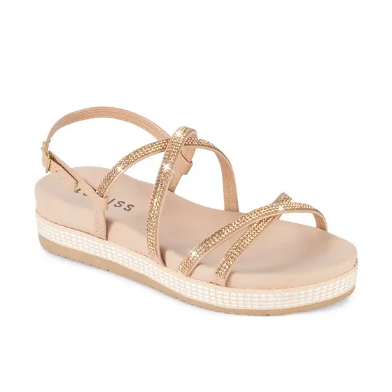 Sandália Feminina Lumiss Papete Flatform Strass Brilho Cristal Confortável Fashion Plataforma Tiras