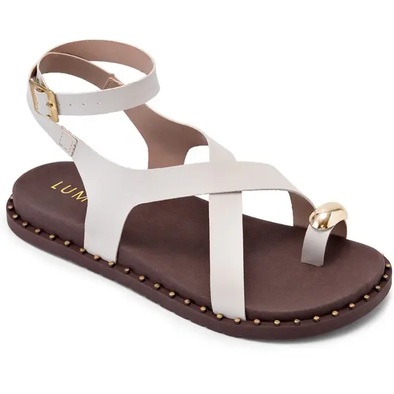 Sandália Feminina Papete Lumiss Confortável Tachas Enfeite Metalizado Off White