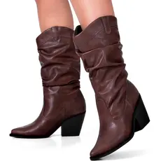 Bota Feminina Lumiss Western Texana Slouchy Cano Médio Salto Bloco Country Enrugada