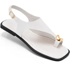 Sandália Rasteira Feminina Lumiss Confortável Enfeite Metalizado Fivela Off White
