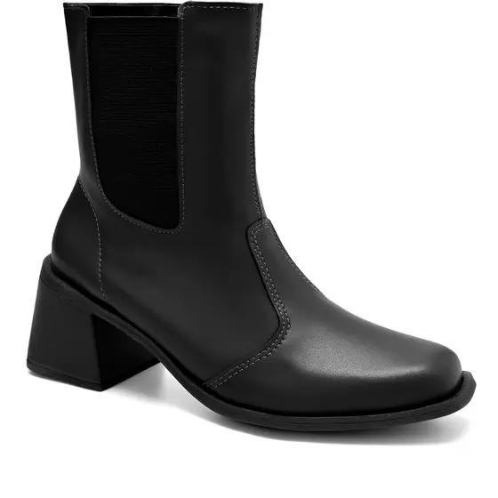 Bota Feminina Lumiss Chelsea Cano Curto Salto Bloco Bico Quadrado Elástico Preto