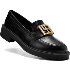 Mocassim Feminino Lumiss Baixo Confortável Enfeite Metalizado Dourado Preto