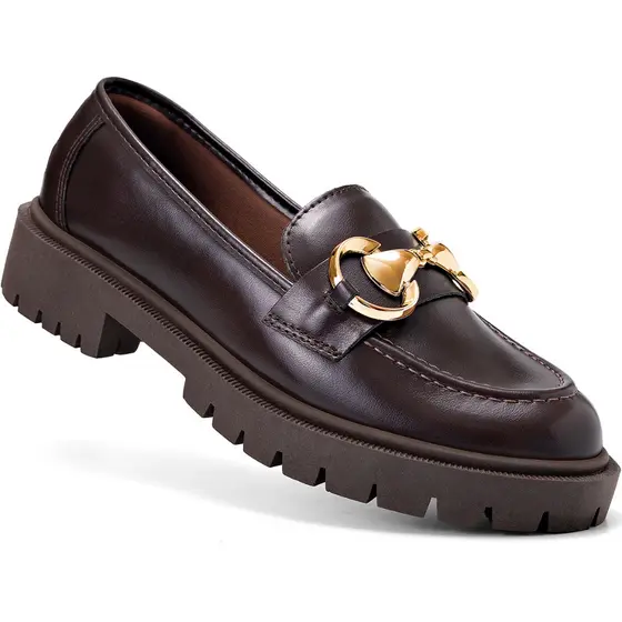 Mocassim Feminino Lumiss Tratorado Confortável Casual Enfeite Metalizado Dourado