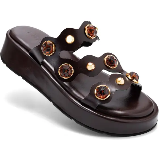 Sandália Papete Feminina Lumiss Flatform Tamanco Confortável Enfeite Pedras Dourada Spike