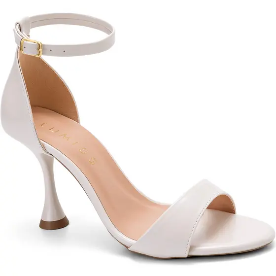 Sandália Feminina Lumiss Salto Alto Fino Confortável Bico Redondo Elegante Off White