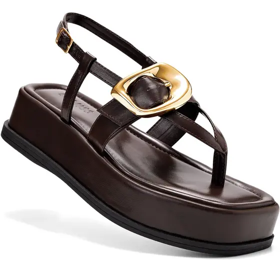 Sandália Feminina Lumiss Flatform De Dedo Confortável Fivela Maxi Dourada Bico Quadrado