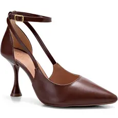 Scarpin Feminino Lumiss Bico Fino Salto Alto Fino Confortável Fivela Casual Marrom