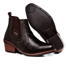 Bota Botina Masculina Texas Country Confortável Couro Legitimo Salto 7cm bico quadrado Solado Costurado Antiderrapante Romacini
