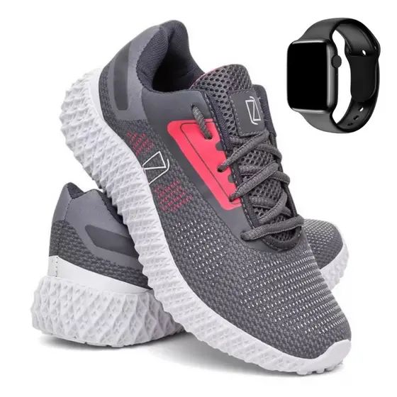 Kit Tênis Feminino Leve Confortável na moda Academia Caminhada Corrida com Relógio digital