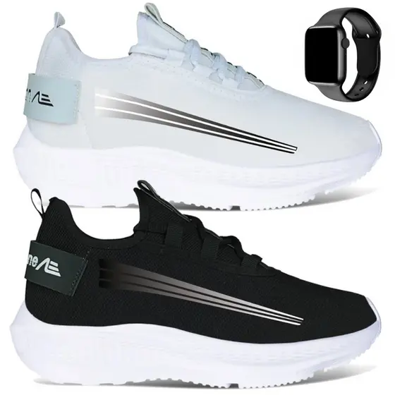 Kit 2 pares Tênis Masculino Leve Confortável Academia + Relógio Digital