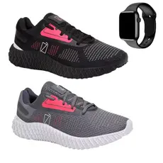 Kit 2 Pares Tênis Feminino Leve Confortável na Moda Academia Corrida Caminhada com relógio digital