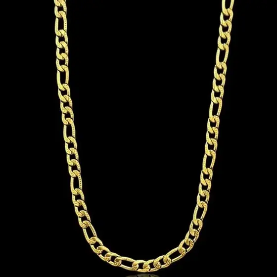 Corrente 3x1 “Fígaro” Trabalhado 3mm 60cm AÇO INOX 316L Dourado 18k