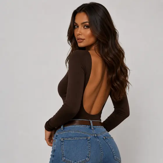 Body Manga Longa Costa Nua Gola Redonda Feminina Suplex Premium Decote Moda Gringa Inverno