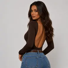 Body Manga Longa Costa Nua Gola Redonda Feminina Suplex Premium Decote Moda Gringa Inverno
